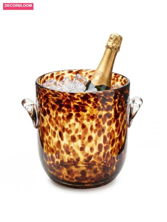 Other - Tortoise Shell Glass Ice Bucket 6.6 Inch Chiller Beverage Tub Bar Accessories